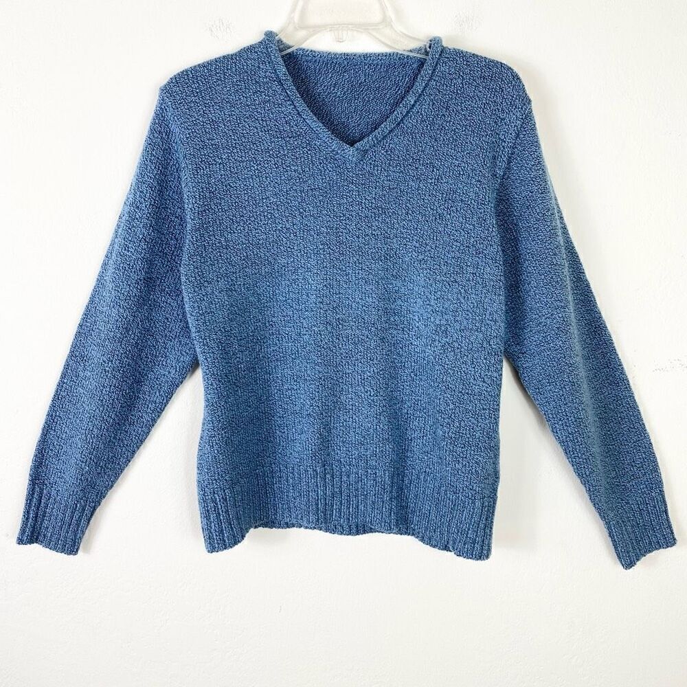 Vintage Blue Heathered Knit V Neck Sweater Size M